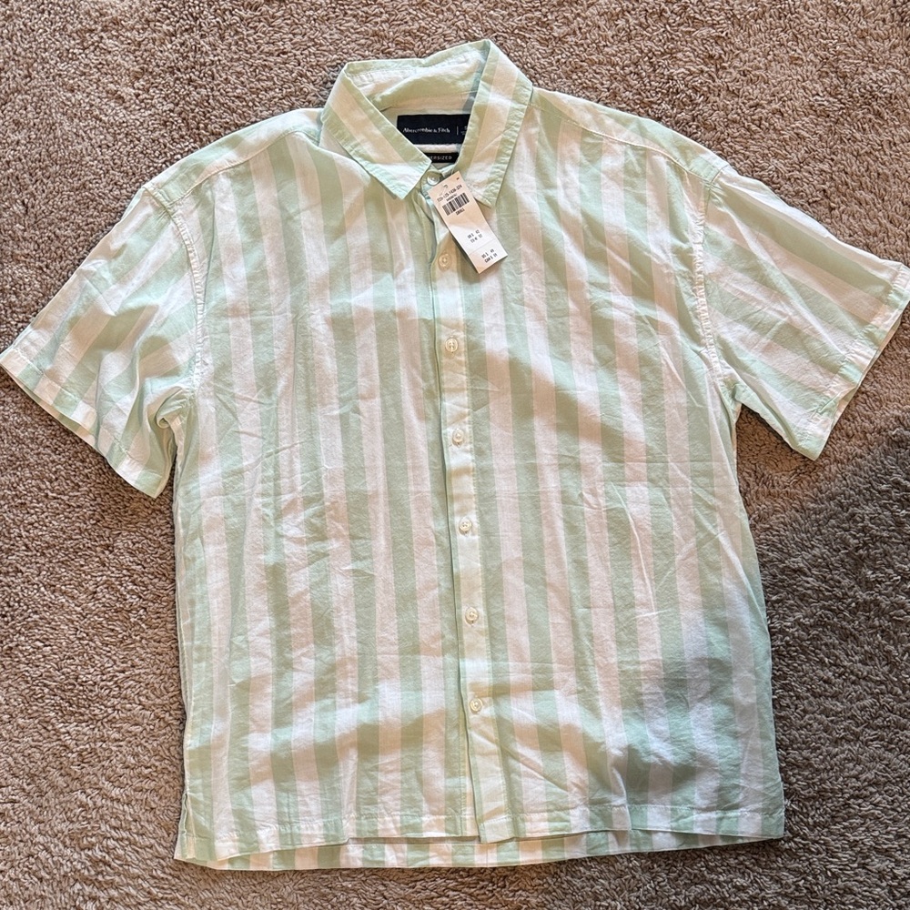 Abercrombie & Fitch Light Green Striped Casual Shirt
